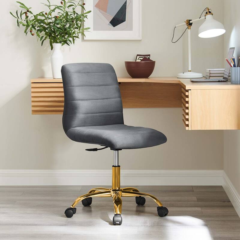 Ripple Armless Performance Velvet Office Chair - Gold Gray