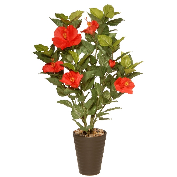22&quot; Potted Hibiscus Artificial Plant Overstock 25585149
