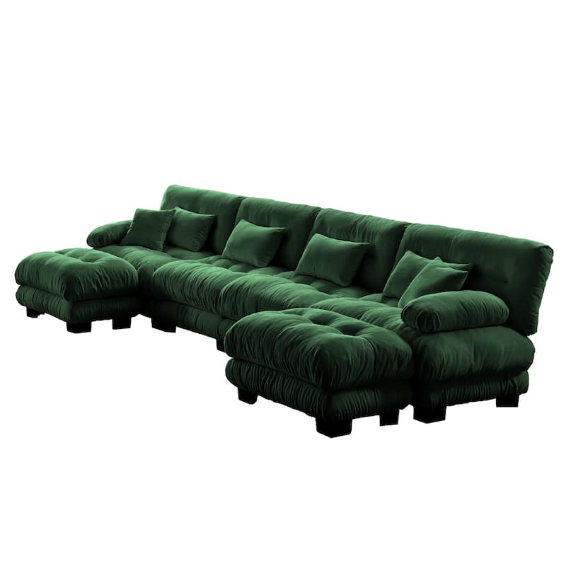 4-Seater Chenille Exquisite Cloud Modular Sectional Sofa with 2 Movable Ottomans