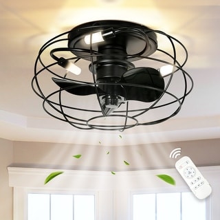 15-inch 3 Blades Cage Ceiling Fan Light 6-Speed Timing w/Remote and ...