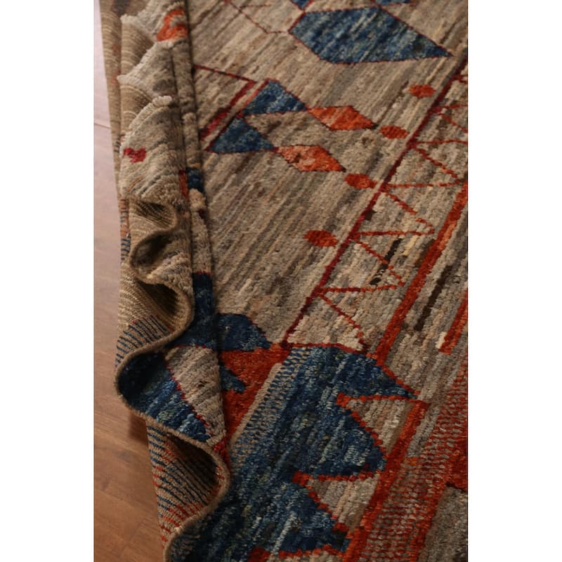 Geometric Moroccan Oriental Rug Handmade Brown Wool Carpet - 7'3" x 9'7"