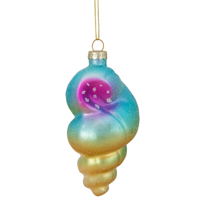 Seashell Glass Christmas Ornament - 4.25" - Blue and Gold