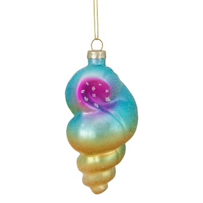 4.25" Blue and Pink Seashell Glass Christmas Ornament