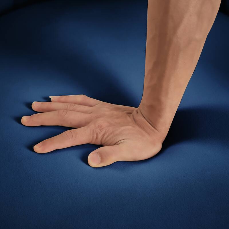 Stylish Velvet Upholstered Chair Barrel Chair with Metal Frame, Navy Curved Backrest Lounge Chair Club Chair for Living Room