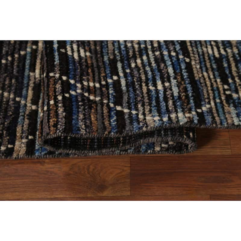 Navy Blue & Brown Moroccan Oriental Area Rug Handmade Wool Carpet - 5'7"x 9'11"