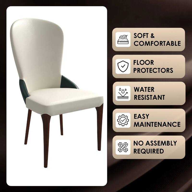 Havana Leather Upholstered Solid Wood Dining Chair Two-Tone Color Design Set of 4