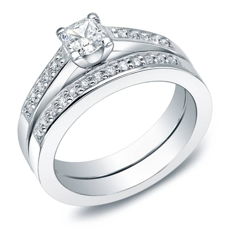 Auriya 14k Gold 1ctw Princess Cut Diamond Engagement Ring Set (I-J, I1-I2)