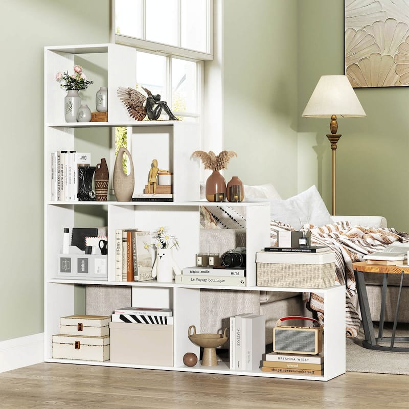 Costway 1/2 PCS 4-Tier Bookshelf with 6 Storage Cubes 64" Tall Modern - White