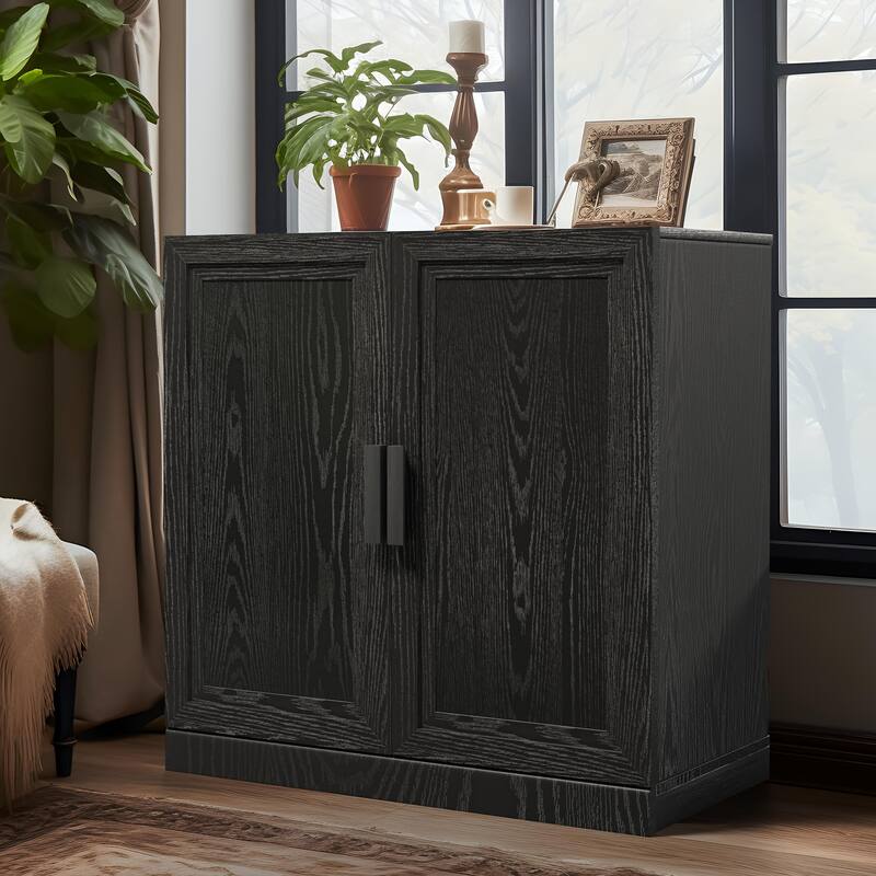 Wooden Accent Cabinet Storage Modern Sideboard Buffet Cabinet with Adjustable Shelf for Living Room Dining Room Entryway - 31" x 31" x 16" - Black