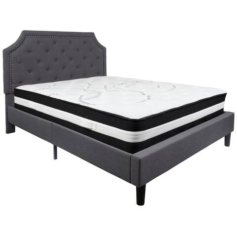85.75" Brighton Queen Size Tufted Upholstered Platform Bed in Dark Gray Fabric with Pocket Spring Mattress