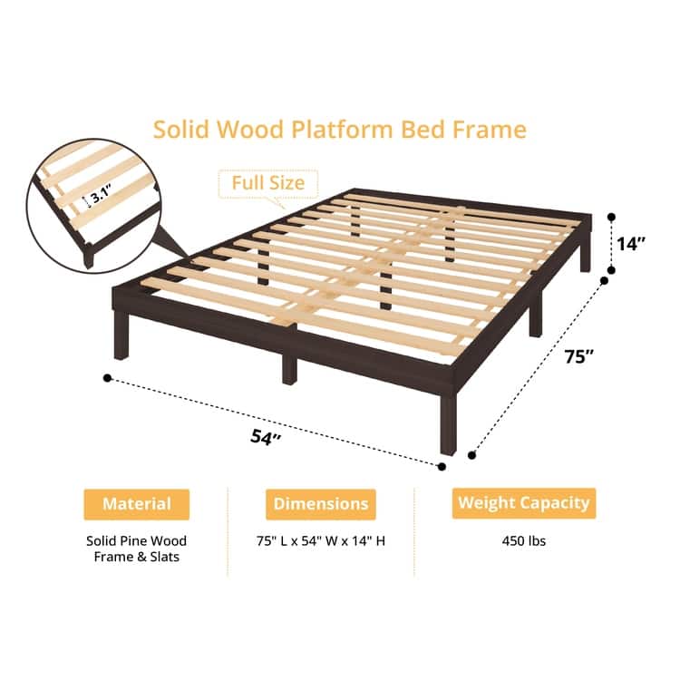 14 Inch Solid Pine Wood Platform Bed Frame No Squeak Bed Frame with Wooden Slats No Box Spring Needed
