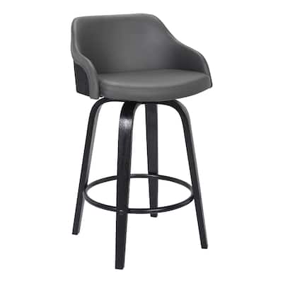 Fabric Swivel Counter Bar Chair with Arms, Iron Frame and Footrest - 20.5” x 19.5” x 35” (D x W x H)