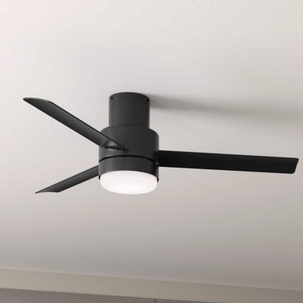 slide 2 of 18, Hunter 52" Gilmour Outdoor Low Profile Ceiling Fan with LED Light, Handheld Remote, Damp Rated - Contemporary, Transitional Matte Black