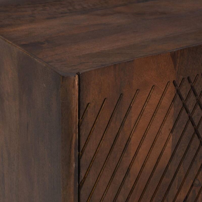 Rustic Solid Mango Wood Accent Buffet Cabinet with Fluted Door and Adjustable Shelf