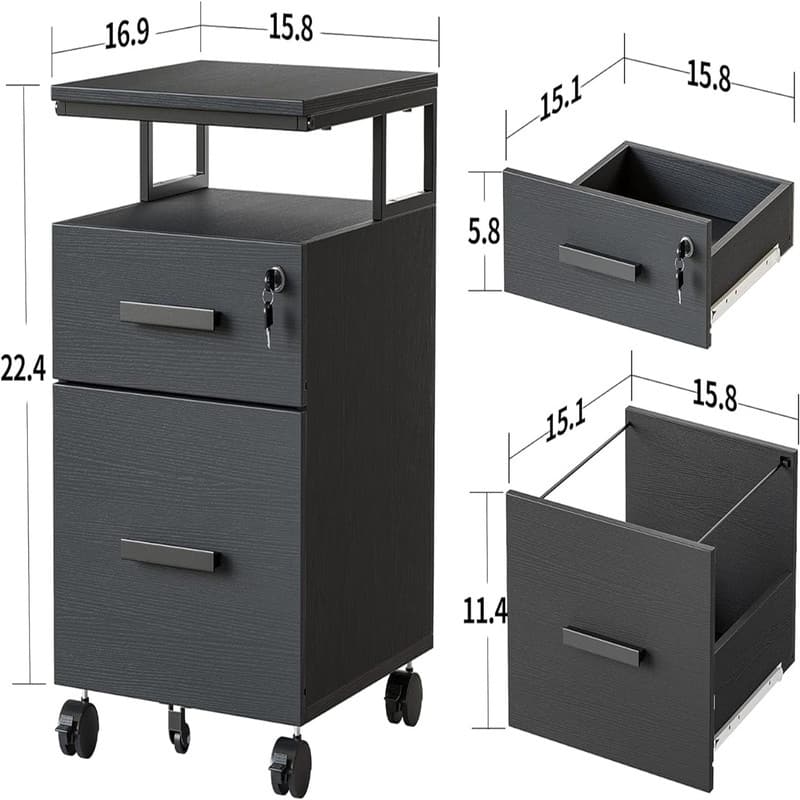 2-Drawer File Cabinet with Lock for Home Office - 17"D x 24.3"W x 16"H