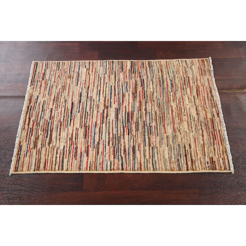 Striped Modern Gabbeh Kashkoli Oriental Area Rug Handmade Wool Carpet - 2'6" x 3'11"