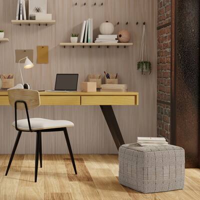 WYNDENHALL Billie Contemporary Square Square Woven Pouf in Natural/Grey