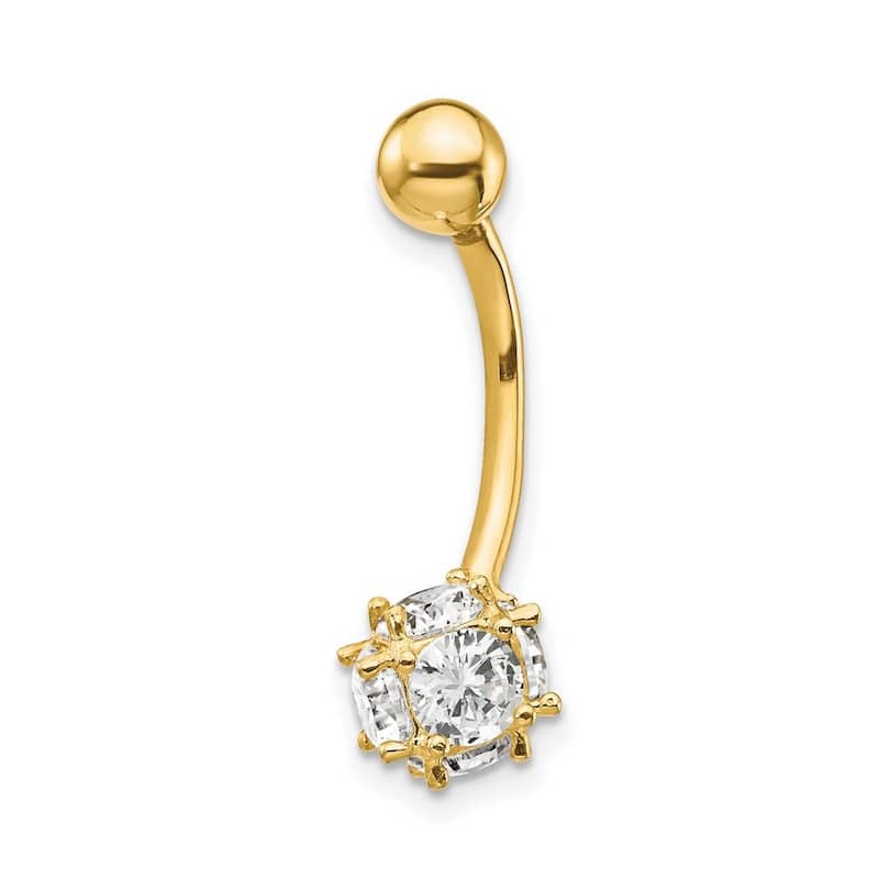 Curata 10k Yellow Gold 14g 7mm CZ Simulated Diamond Soccer Ball Belly Ring Dangle Piercing