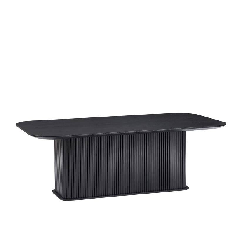 Modern Coffee Table Stylish Rectangular Center Table with Oak Tabletop and Frame, for Living Room, Black