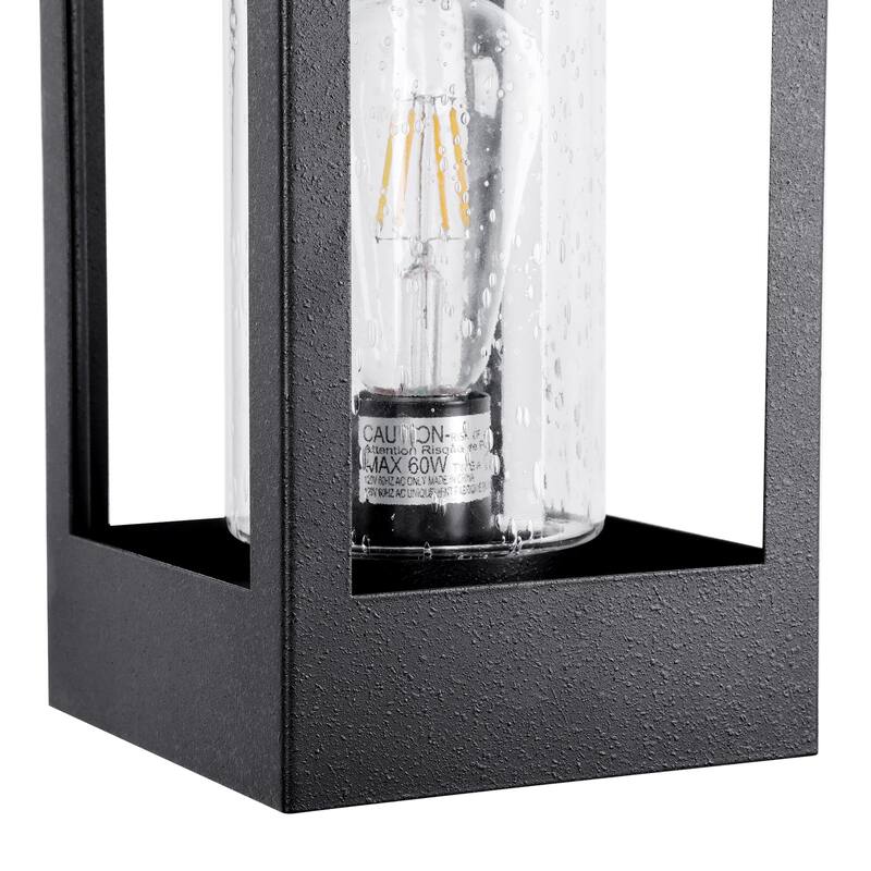 1-Light Matte Black Finish Outdoor Wall Light with Clear Seeded Glass