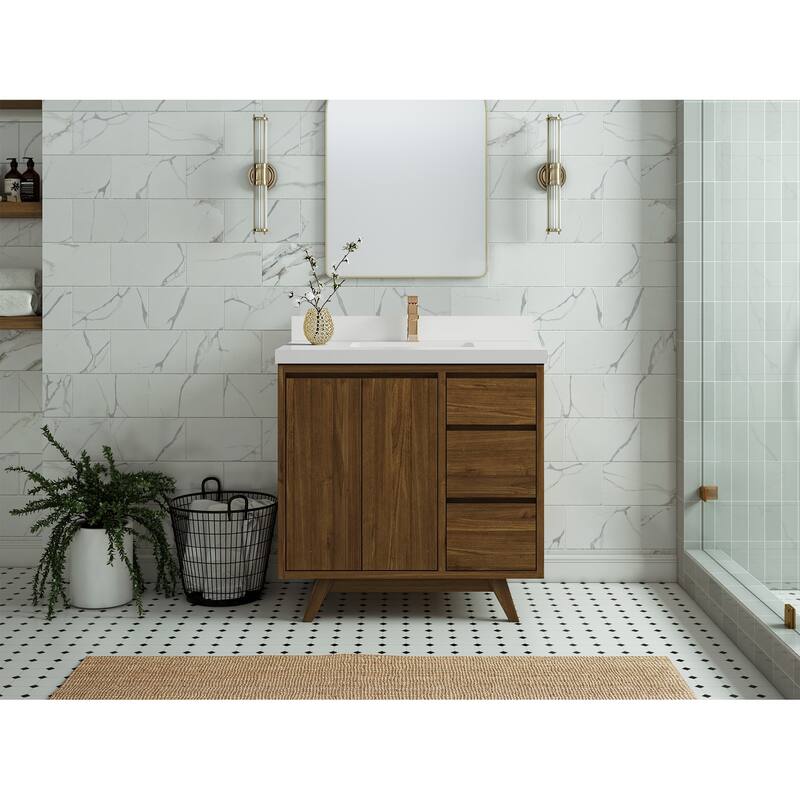 Willow Collections 36 in. W x 22 in. D Madison Teak Center Sink Bathroom Vanity with Countertop