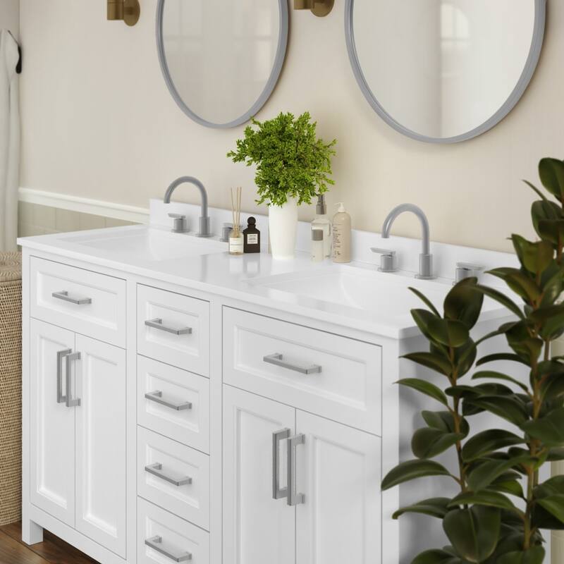Bathroom Vanity with 2 Sinks, 2 Storage Cabinets, and 6 Drawers - 18.5"D x 60"W x 37.5"H