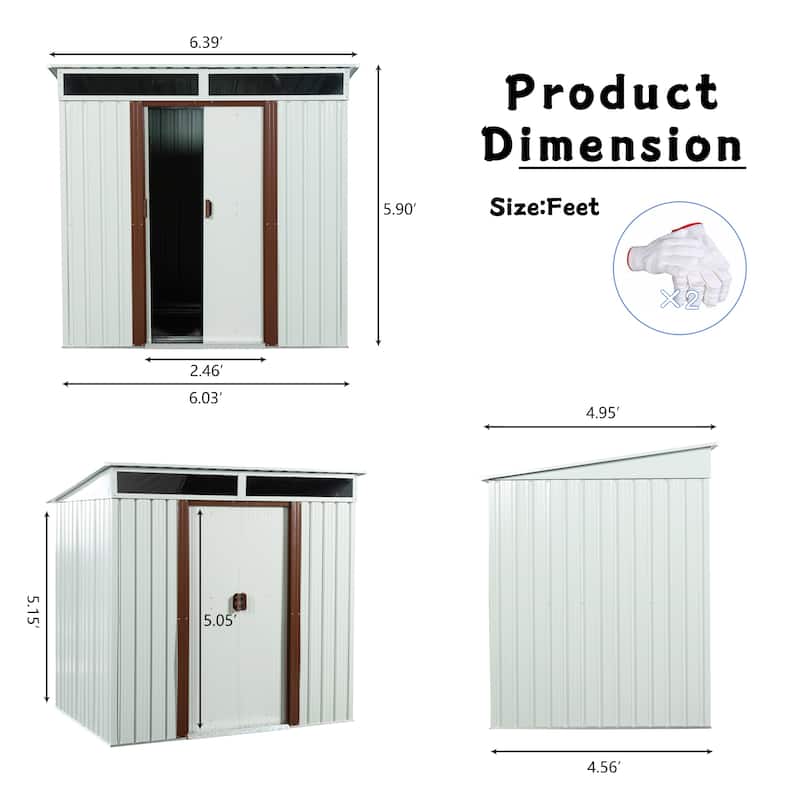 6 ft. x 5 ft. Outdoor Galvanized Metal Storage Shed with Sliding Door