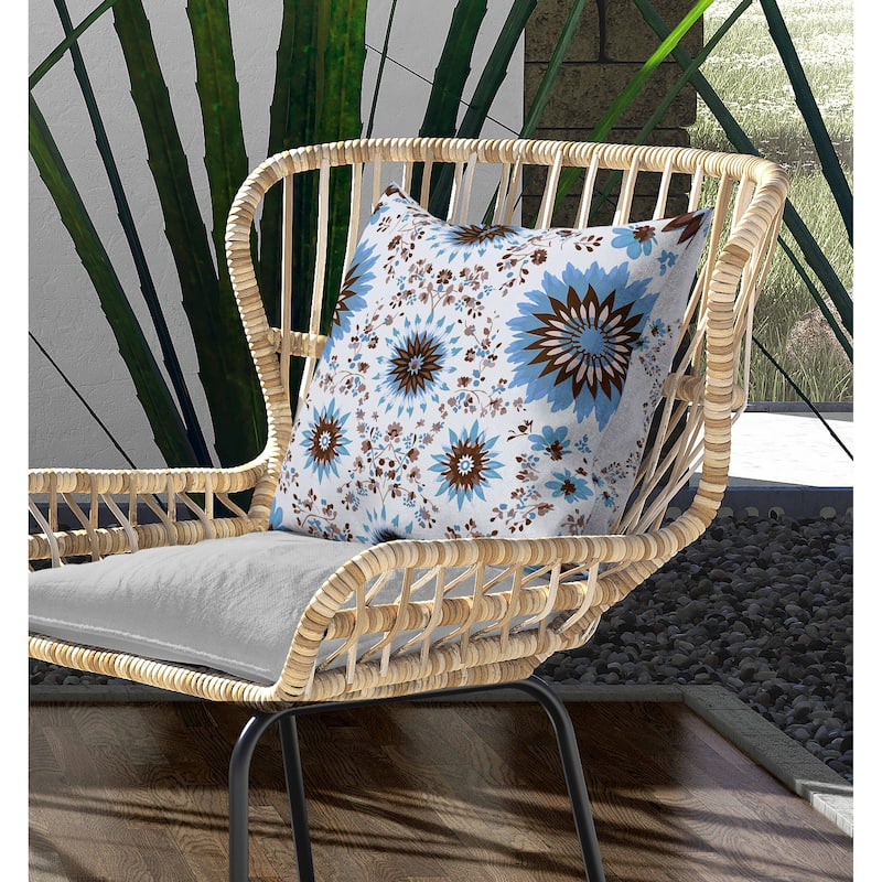 Delightful Dandelions Indoor/Outdoor Reversible Throw Pillow Brown and Blue
