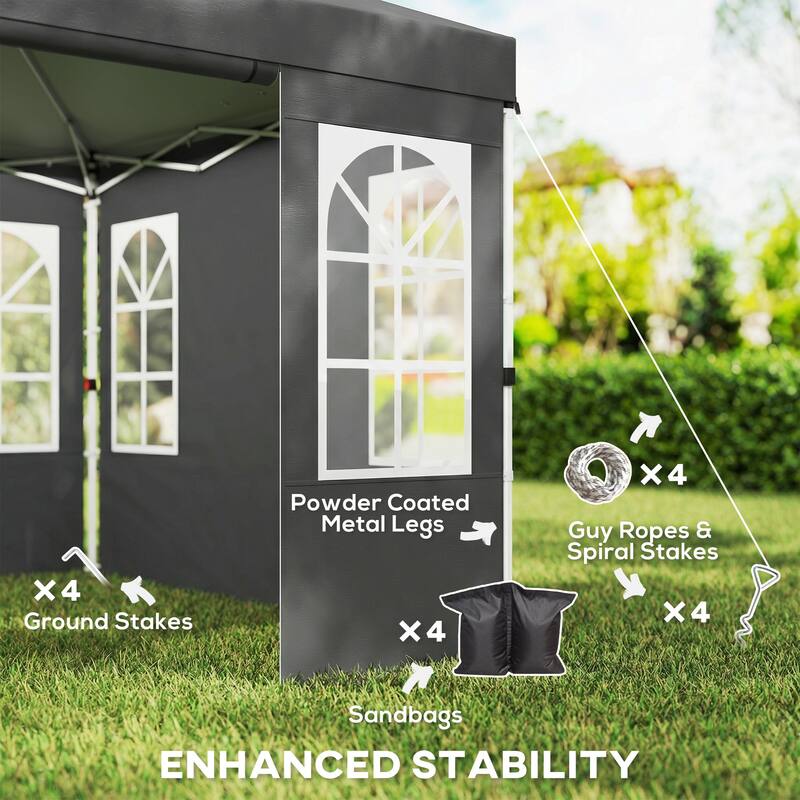 Outsunny 9.6 x 9.6 ft Pop Up Canopy Tent with Sidewalls, One Button Push Setup, UPF50+ Outdoor Portable Instant Canopy Shelter