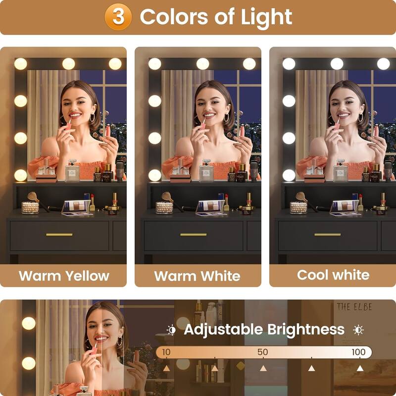 Makeup Vanity Desk Light Bulbs & RGB Cabinets Drawers Storage Shelves