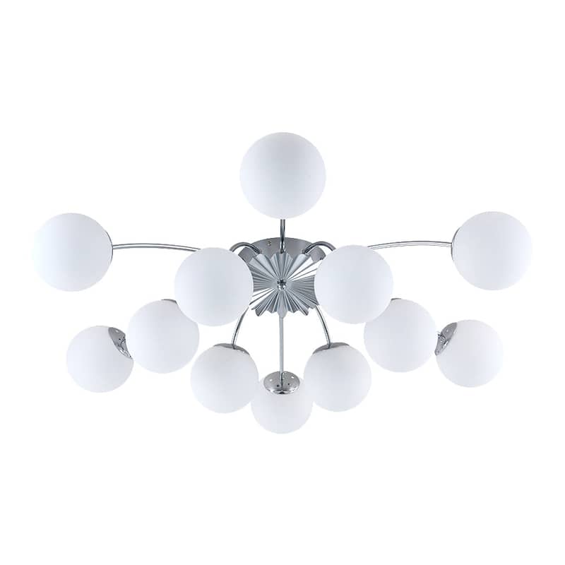 Mid-Century 12-Light Milky Glass Globe Sputnik Ceiling Light - 39in