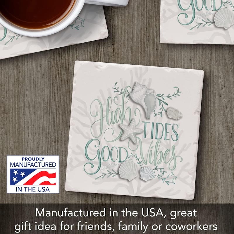 Absorbent Stone Tumbled Tile Coasters, High Tides, Set of 4