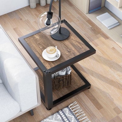 Farrow Rustic Dark Walnut and Sand Black 22-inch 1-Shelf Side Table by Furniture of America