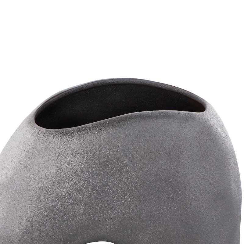 Gray Ceramic Wavy Donut Abstract Decorative Vase with Cutout Center