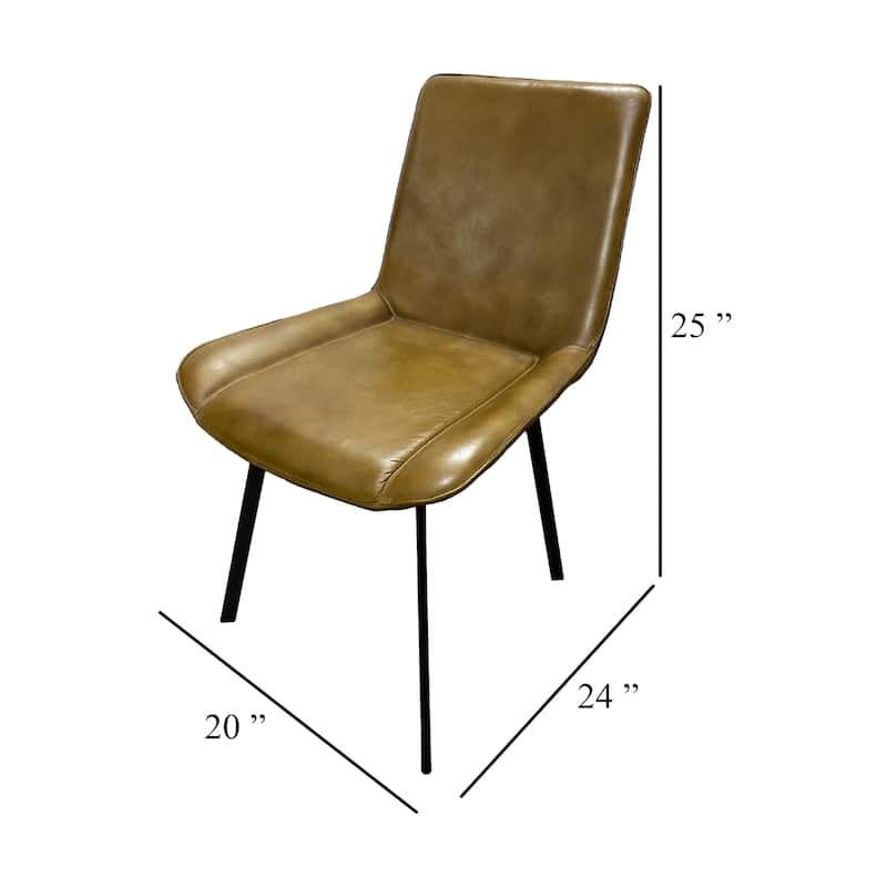 Isha Dining Chair Set of 2, Light Brown Faux Leather, Black Iron Legs