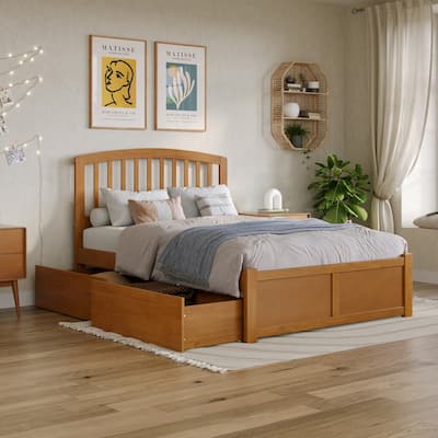 Rustic Wood Platform Bed with Footboard & Storage - Full Size Bed Frame