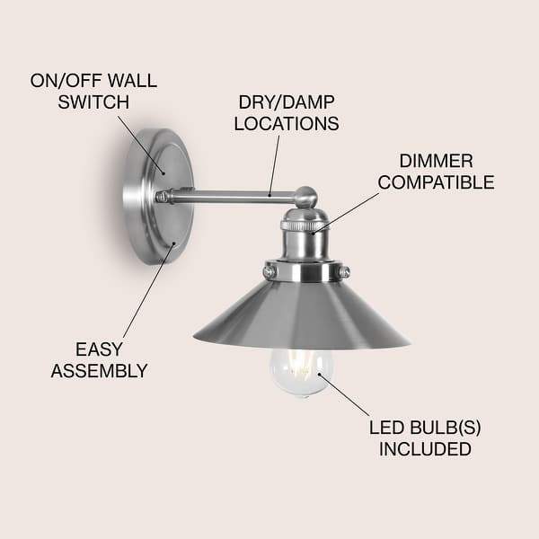 dimension image slide 20 of 22, JONATHAN Y Florence Metal Shade Sconce