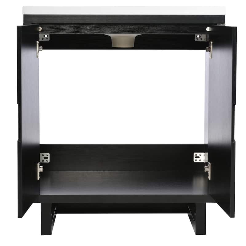 Black 30" Solid Wood Bathroom Vanity Cabinet with Sink