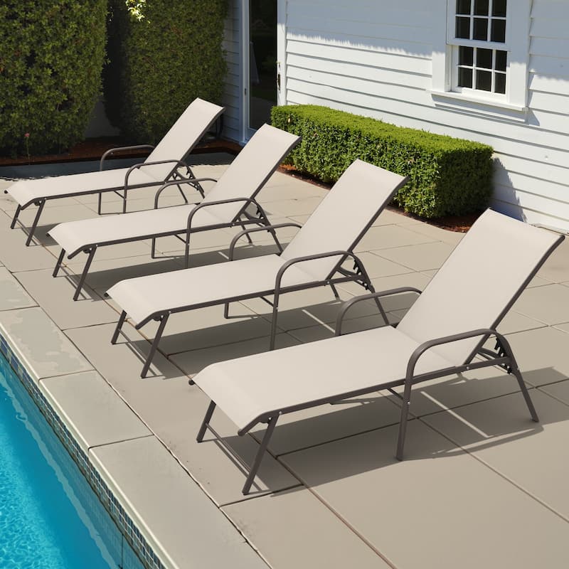 4PCS Outdoor Chaise Lounges Chair Aluminum with Adjustable Backrest