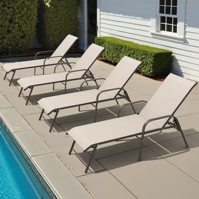 4PCS Outdoor Chaise Lounges Chair Aluminum with Adjustable Backrest