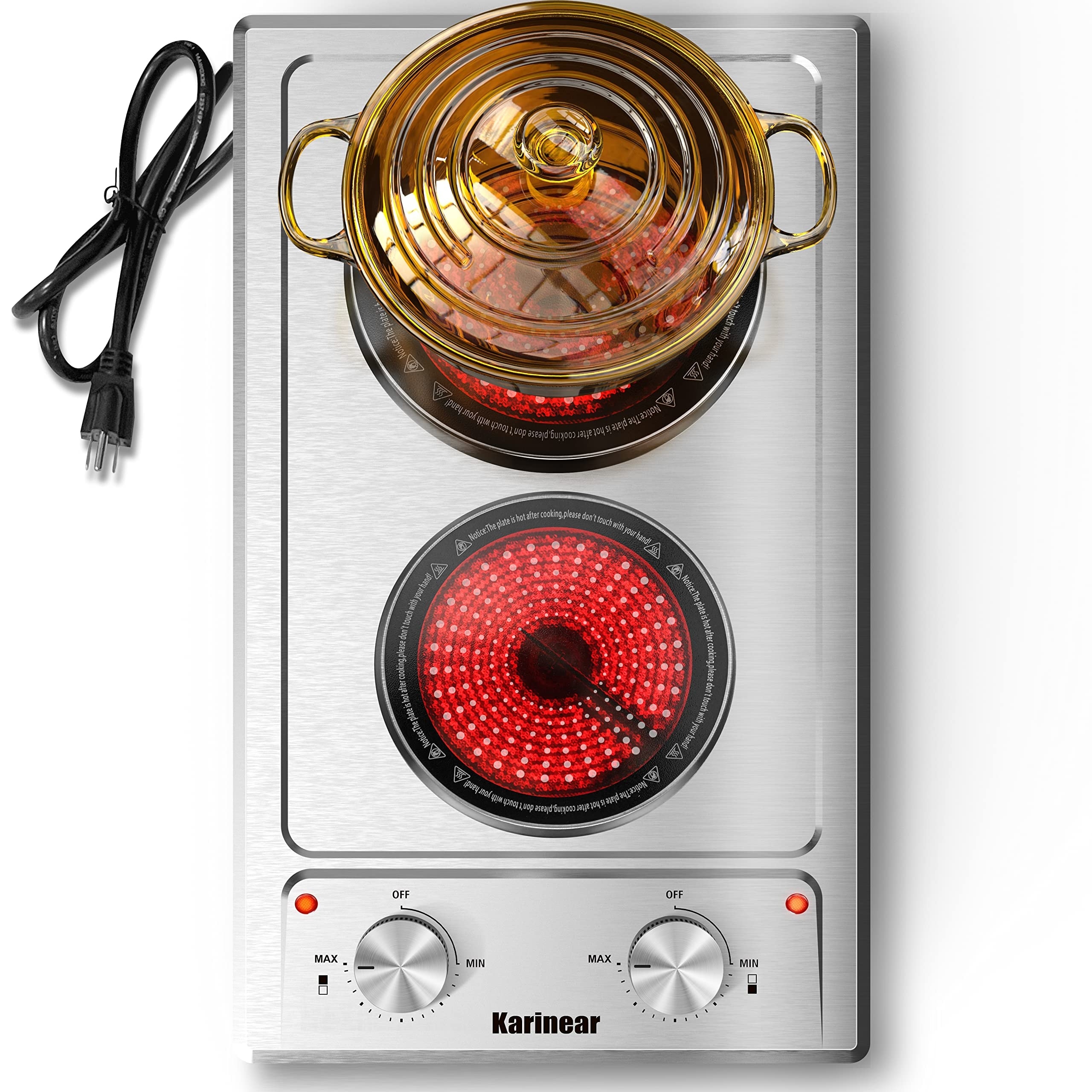 Karinear 24 Inch 3 Burners Built-in Electric Ceramic Cooktop-Knob Control