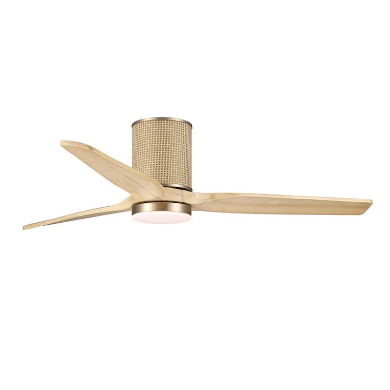 MLiAN 52 In. 3 Solid Wood Blades Flush Mount Ceiling Fan with Light Kit - 52"