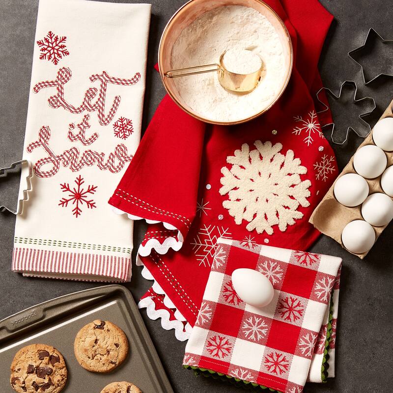 DII Santa Chef Clause Kitchen, Let It Snow Dishtowel Set of 3