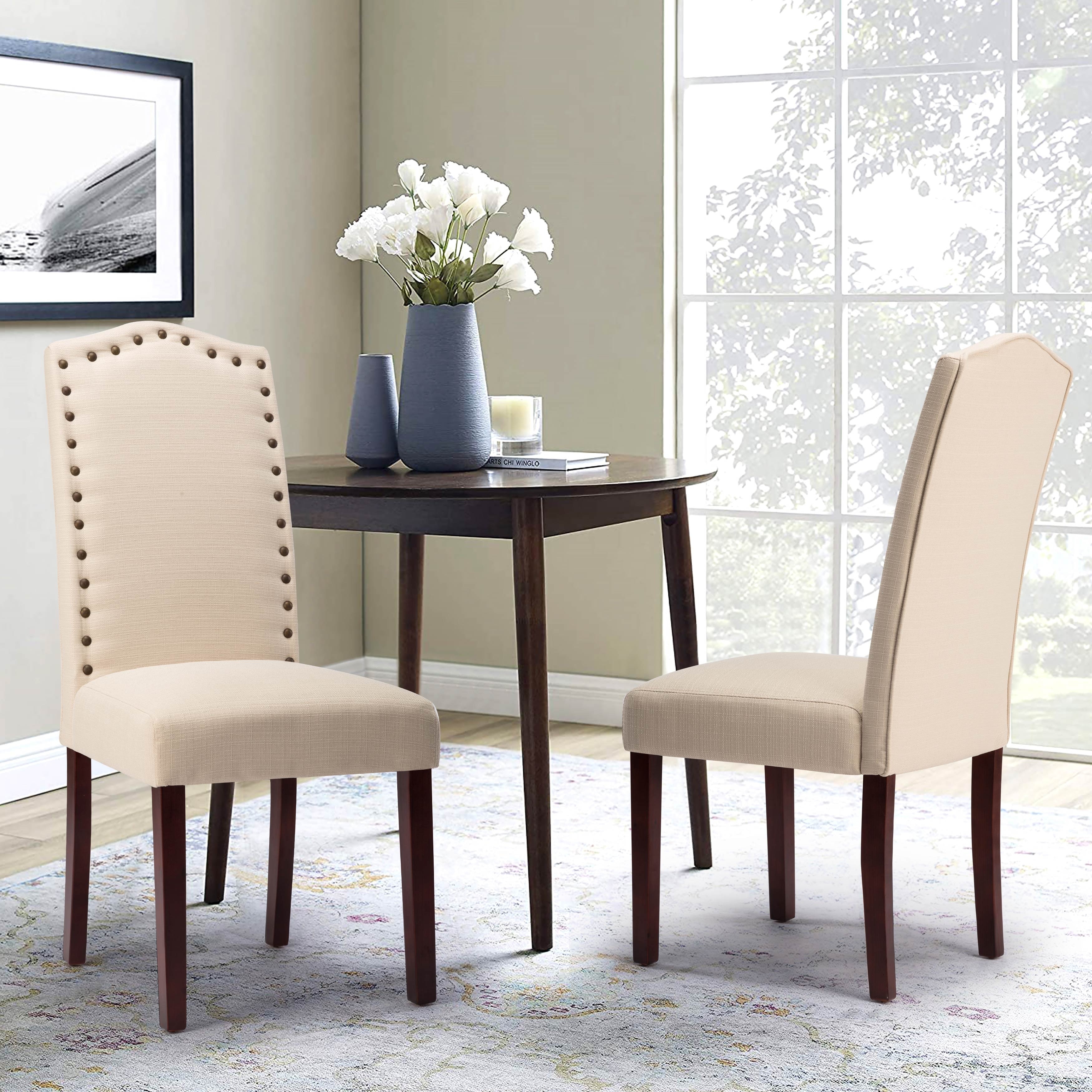 Nailhead Trim Beige Parsons Dining Chair COLAMY Upholstered - Main Image