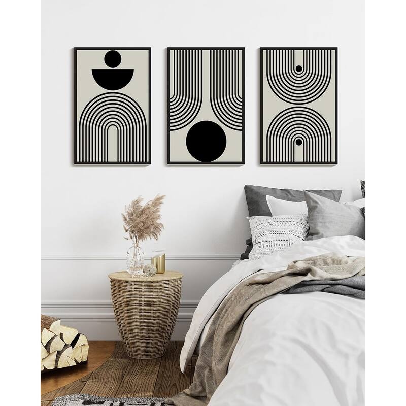 Minimalist Sun Lines Framed Canvas Painting Artwork