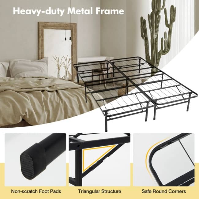 Folding Steel Platform Bed Frame for Kids and Adults