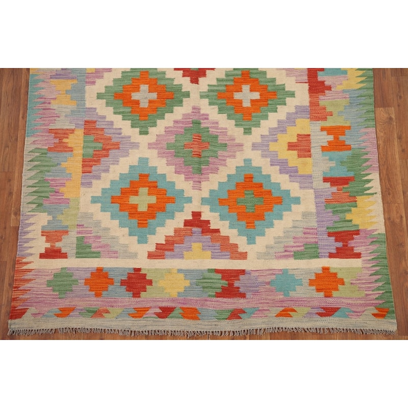Kilim Reversible Area Rug Flat-weave Wool Carpet - 5'1" x 6'9"