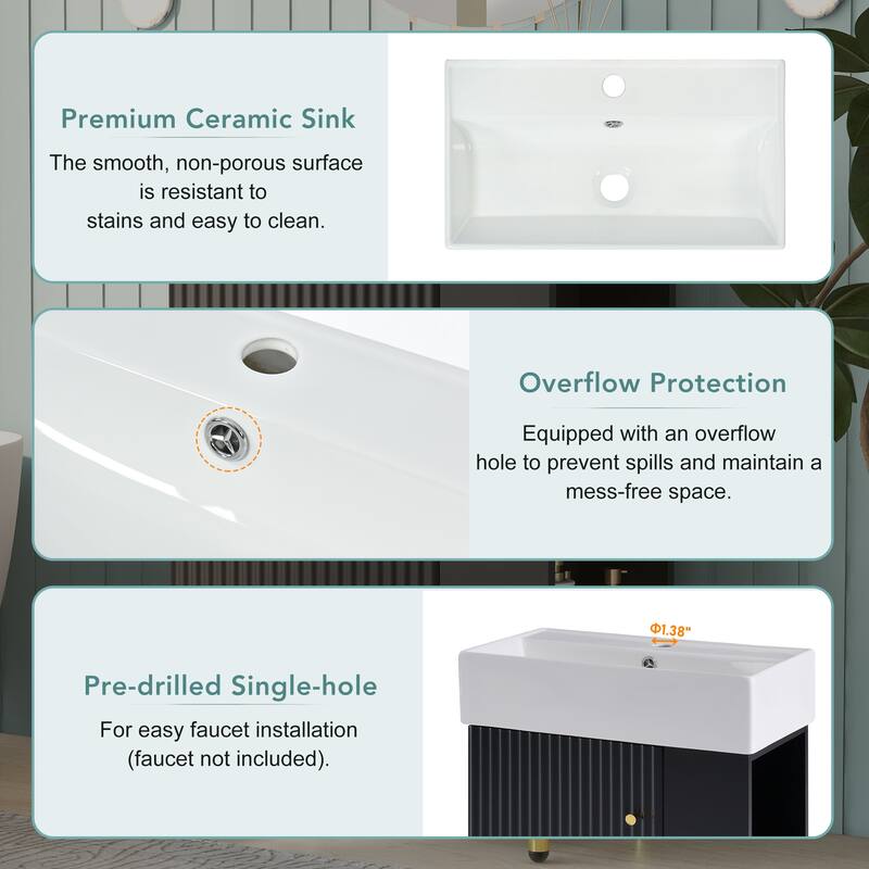 21.6-Inch Green Bathroom Vanity with Ceramic Undermount Sink, Soft-Close Door, and Side Storage Cabinet - 12.2in L Ceramic+MDF