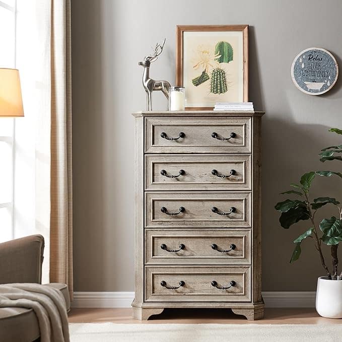 Farmhouse 5 Drawers Dresser, Wood Chest of Drawers, Dressers Organizer