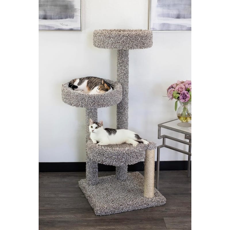 Multi-Level Cat Tree Tower with Plush Condo Cubbies and Sisal Rope Posts for Playful Cats in Compact Spaces
